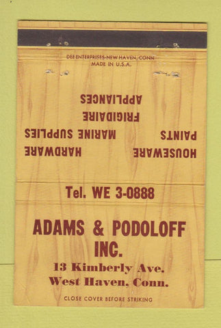 Matchbook Cover - Adams Podoloff West Haven CT Hardware 40 Strike