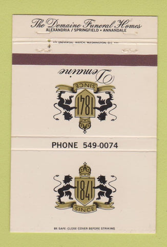 Matchbook Cover - Demaine Funeral Home Alexandria Springfield VA 40 Strike