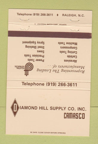 Matchbook Cover - Diamond Hill Supply Camasco Raleigh NC 40 Strike