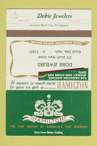 Matchbook Cover - Hamilton Watches Dobie Jewelry Royal Oak MI 40 Strike