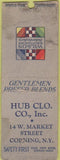 Matchbook Cover - Hub Clothing Co Corning NY Safety First BOBTAIL POOR