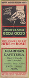 Matchbook Cover - Guardian Cafeteria Detroit MI? Safety First BOBTAIL