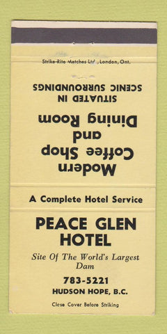 Matchbook Cover - Peace Glen Hotel Hudson Hope BC 30 Strike