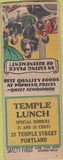 Matchbook Cover - Temple Lunch Portland ME Safety First BOBTAIL