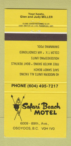 Matchbook Cover - Safari Beach Motel Osoyoos BC 30 Strike