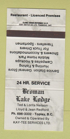 Matchbook Cover - Broman Lake Lodge Topley BC 30 Strike