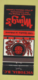 Matchbook Cover - Ming's Chinese Restaurant Victoria BC 30 Strike