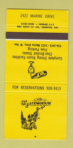 Matchbook Cover - C&P Steak House West Vancouver BC? 30 Strike