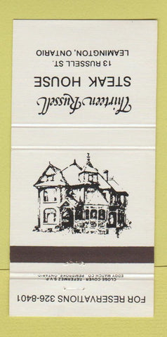 Matchbook Cover - Thirteen Russell Steak House Leamington ON 30 Strike