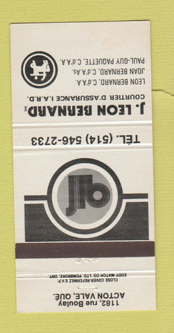 Matchbook Cover - J Leon Bernard Courtier Insurance? Acton Vale QC 30 Strike