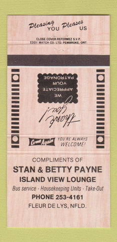 Matchbook Cover Stan & Betty Payne Island View Lounge Fleur De Lys NF 30 Strike