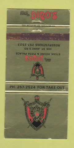 Matchbook Cover - Dino's Steak House Pizza Winnipeg MB 30 Strike