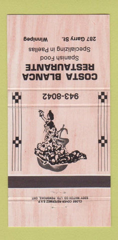 Matchbook Cover - Costa Blanca Restaurante Winnipeg MB 30 Strike