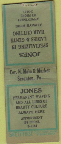 Matchbook Cover - Jones Beauty Salon Scranton PA Safety First BOBTAIL WEAR