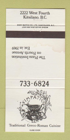 Matchbook Cover - Simpatico Greco Roman Restaurant Kitsilano BC WEAR 30 Strike