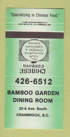 Matchbook Cover - Bamboo Garden Chinese Cranbrook BC 30 Strike