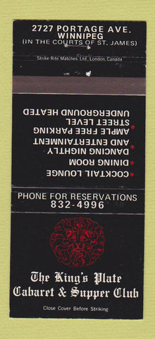Matchbook Cover - King's Place Cabaret Winnipeg MB 30 Strike