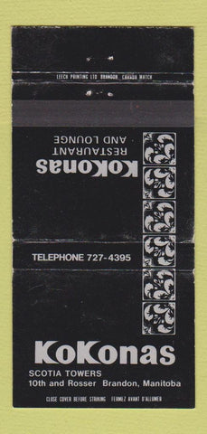 Matchbook Cover - Kokonas Scotia Towers Brandon MB 30 Strike