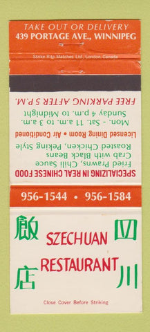 Matchbook Cover - Szechuan Restaurant Chinese Winnipeg MB 30 Strike