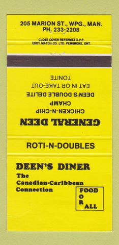 Matchbook Cover - General Deen Restaurant Winnipeg MB 30 Strike