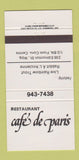 Matchbook Cover - Restaurnt Cafe de Paris Winnipeg MB 30 Strike