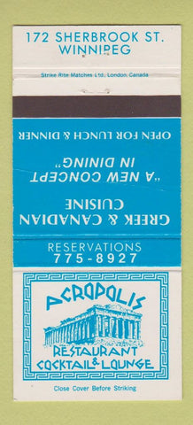 Matchbook Cover - Acropolis Restaurant Winnipeg MB 30 Strike