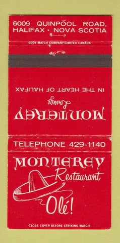 Matchbook Cover - Montgomery Restaurant Mexican Halifax NS WEAR 30 Strike