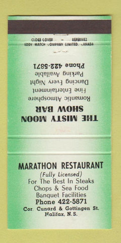 Matchbook Cover - Marathon Restaurant Halifax NS Misty Moon Show Bar 30 Strike