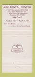 Matchbook Cover - Ark Rental Center Houston TX 30 Strike