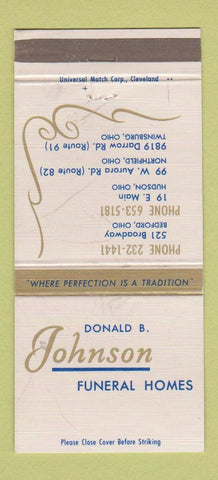 Matchbook Cover - Donald Johnson Funeral Homes Hudson Bedford OH 30 Strike