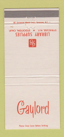 Matchbook Cover - Gaylord Library Supply Syracuse NY Stockton CA 30 Strike