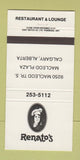 Matchbook Cover - Renato's Restaurant Calgary AB 30 Strike