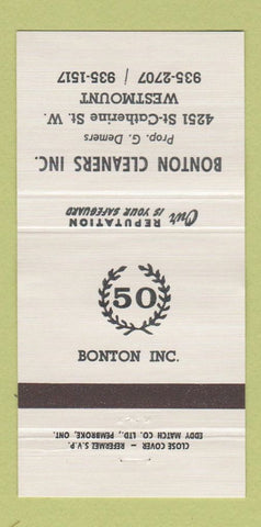 Matchbook Cover - Bonton Cleaners Westmount QC 30 Strike
