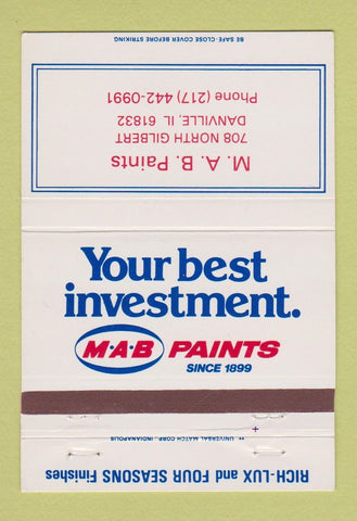 Matchbook Cover - MAB Paints Danville IL 40 Strike