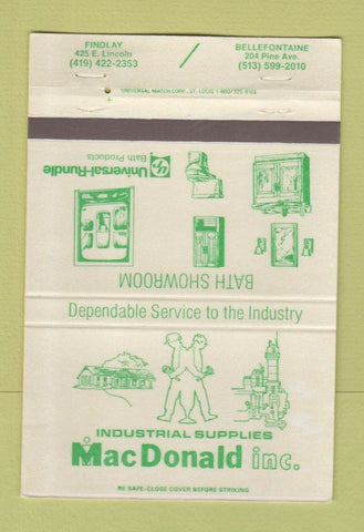 Matchbook Cover - MacDonald Supply Bathroom Findlay Bellefontaine OH 40 Strike