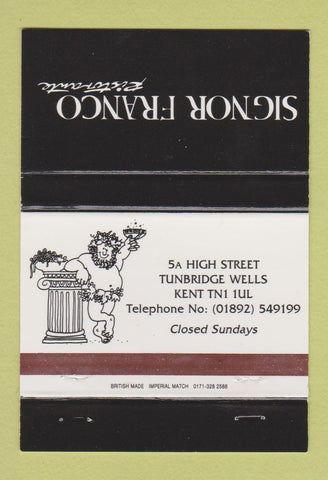 Matchbook Cover - Signor Franco Ristorante Tunbridge Wells UK England 40 Strike