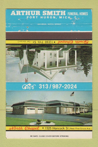 Matchbook Cover - Arthur Smith Funeral Homes Port Huron MI WEAR 40 Strike