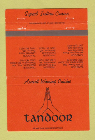 Matchbook Cover Tandoor Indian Restaurant Washington DC Alexandria VA 40 Strike