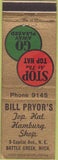 Matchbook Cover - Bill Pryor's Hamburgers Battle Creek MI