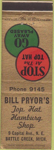 Matchbook Cover - Bill Pryor's Hamburgers Battle Creek MI