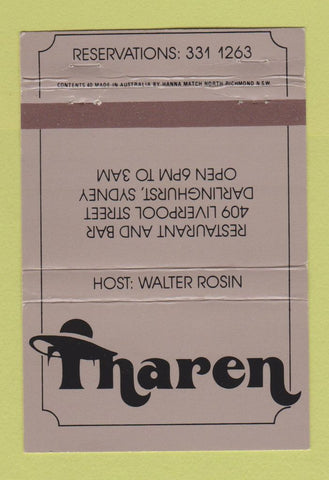 Matchbook Cover - Tharen Restaurant Darlington Sydney Australia 40 Strike