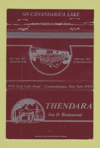Matchbook Cover - Thendara Inn Restaurant Rochester Canandaigua NY 40 Strike