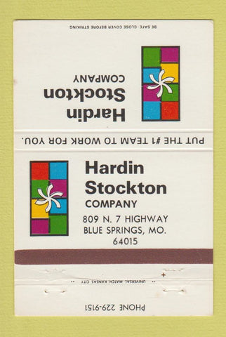 Matchbook Cover Hardin Stockton Company Blue Springs MO 40 Strike