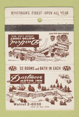 Matchbook Cover - Dartmoor Motor Inn Fond Du Lac WI WEAR 40 Strike