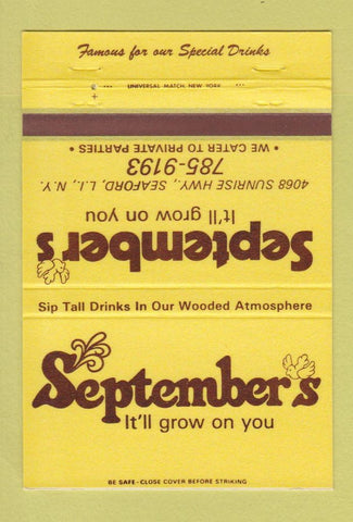 Matchbook Cover - September's Restaurant Seaford LI NY 40 Strike
