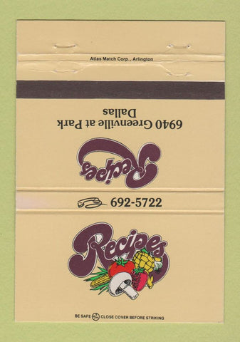 Matchbook Cover - Recipes Restaurant Dallas TX 40 Strike
