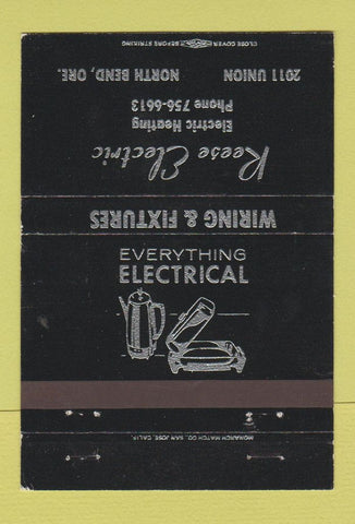 Matchbook Cover - Reese Electric North Bend OR BLACK 40 Strike
