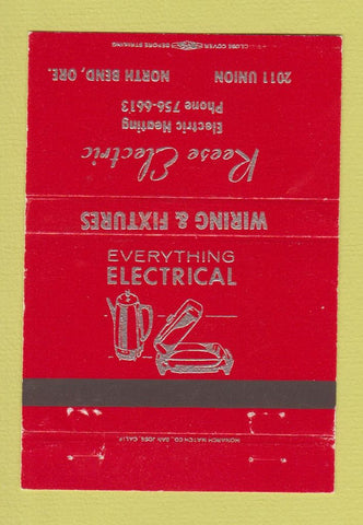 Matchbook Cover - Reese Electric North Bend OR RED 40 Strike