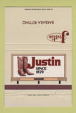 Matchbook Cover - Justin Cowboy Boots Barbara Rettino Fort Worth TX 40 Strike
