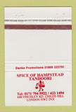 Matchbook Cover - Spice of Hampstead Tandoori London UK England 40 Strike